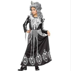 Skeleton Queen Kids Costume Gown And Tiara - Size L 10-12 New